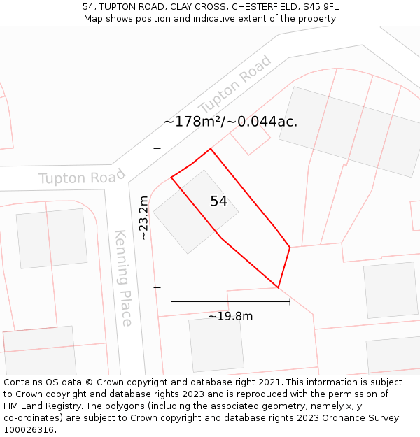 54, TUPTON ROAD, CLAY CROSS, CHESTERFIELD, S45 9FL: Plot and title map