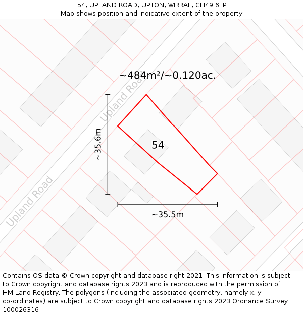 54, UPLAND ROAD, UPTON, WIRRAL, CH49 6LP: Plot and title map