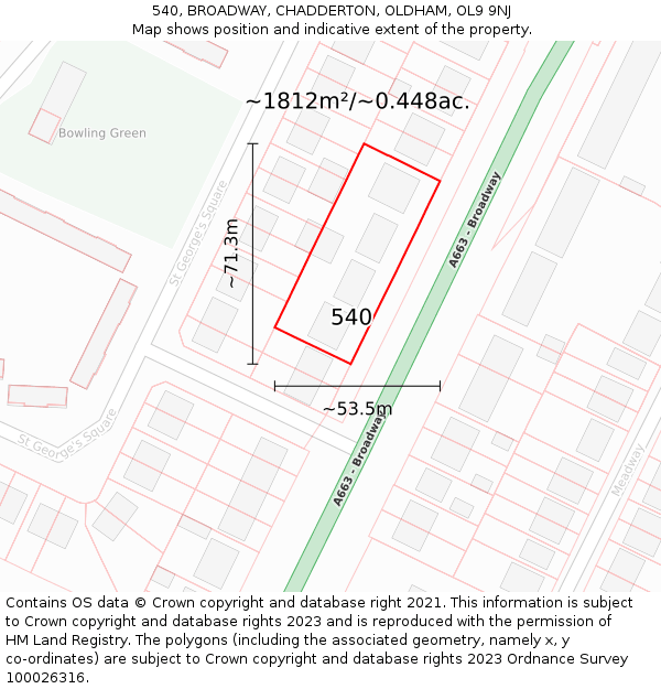 540, BROADWAY, CHADDERTON, OLDHAM, OL9 9NJ: Plot and title map