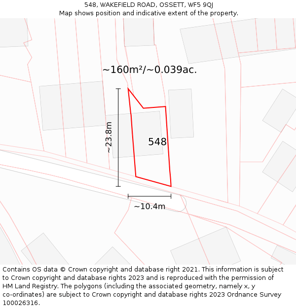 548, WAKEFIELD ROAD, OSSETT, WF5 9QJ: Plot and title map