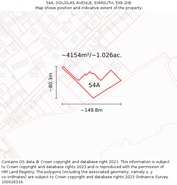 54A, DOUGLAS AVENUE, EXMOUTH, EX8 2HE: Plot and title map