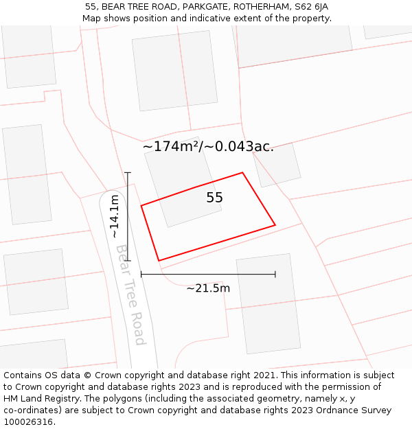 55, BEAR TREE ROAD, PARKGATE, ROTHERHAM, S62 6JA: Plot and title map