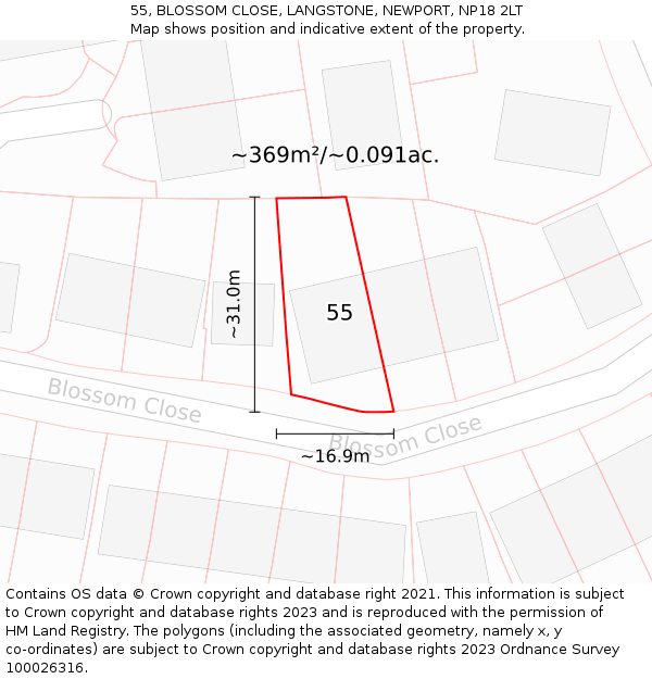 55, BLOSSOM CLOSE, LANGSTONE, NEWPORT, NP18 2LT: Plot and title map
