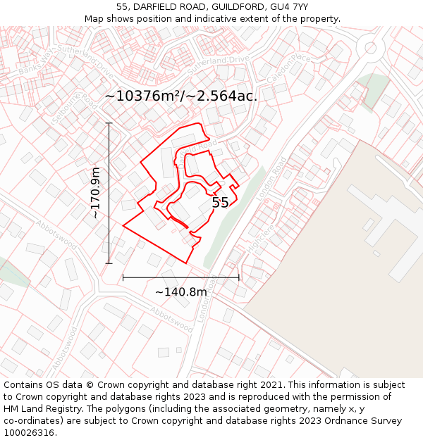 55, DARFIELD ROAD, GUILDFORD, GU4 7YY: Plot and title map