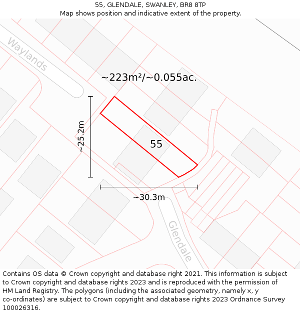 55, GLENDALE, SWANLEY, BR8 8TP: Plot and title map