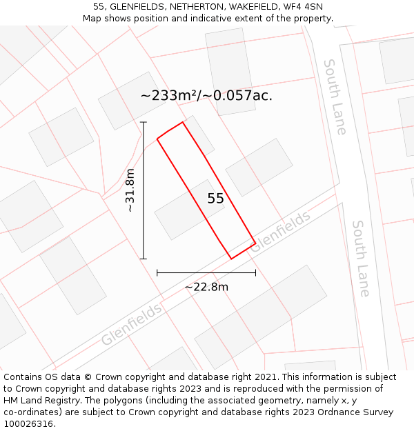 55, GLENFIELDS, NETHERTON, WAKEFIELD, WF4 4SN: Plot and title map
