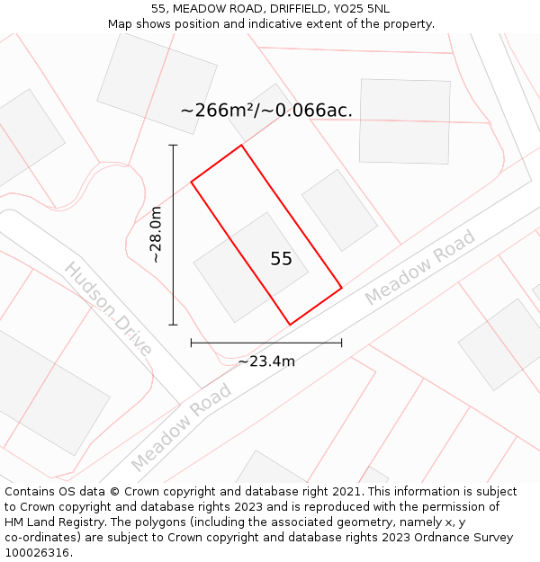 55, MEADOW ROAD, DRIFFIELD, YO25 5NL: Plot and title map
