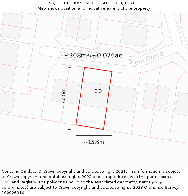 55, STEIN GROVE, MIDDLESBROUGH, TS5 8DJ: Plot and title map