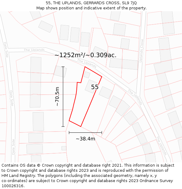 55, THE UPLANDS, GERRARDS CROSS, SL9 7JQ: Plot and title map