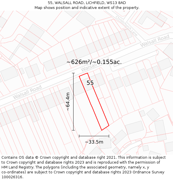 55, WALSALL ROAD, LICHFIELD, WS13 8AD: Plot and title map