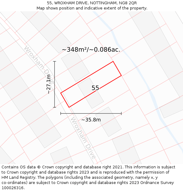 55, WROXHAM DRIVE, NOTTINGHAM, NG8 2QR: Plot and title map