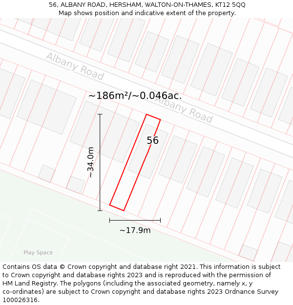 56, ALBANY ROAD, HERSHAM, WALTON-ON-THAMES, KT12 5QQ: Plot and title map