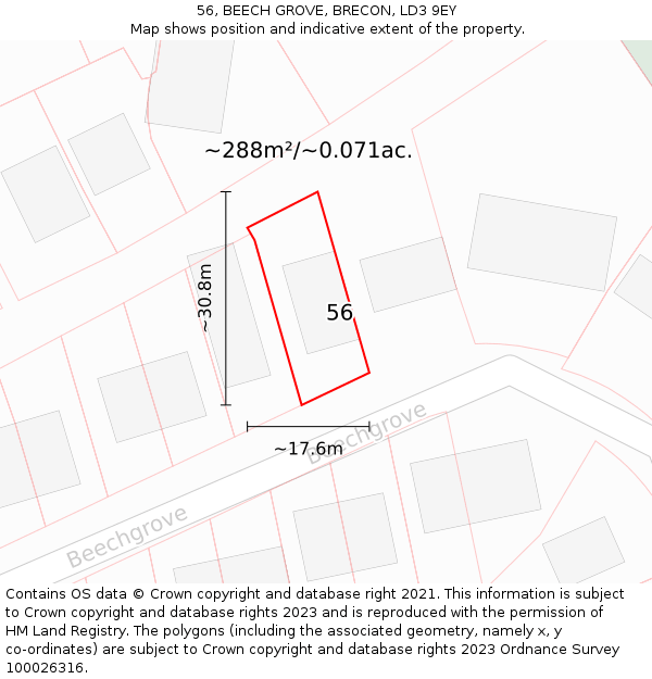 56, BEECH GROVE, BRECON, LD3 9EY: Plot and title map