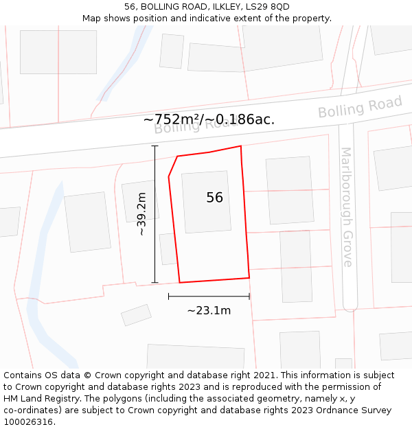 56, BOLLING ROAD, ILKLEY, LS29 8QD: Plot and title map