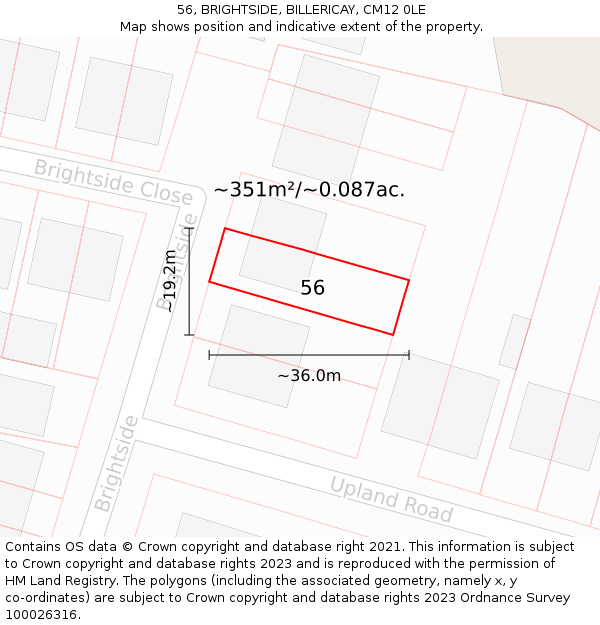 56, BRIGHTSIDE, BILLERICAY, CM12 0LE: Plot and title map