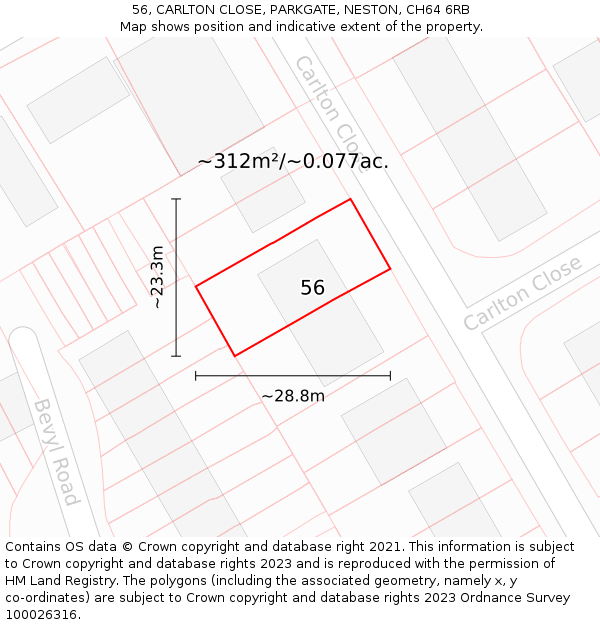 56, CARLTON CLOSE, PARKGATE, NESTON, CH64 6RB: Plot and title map