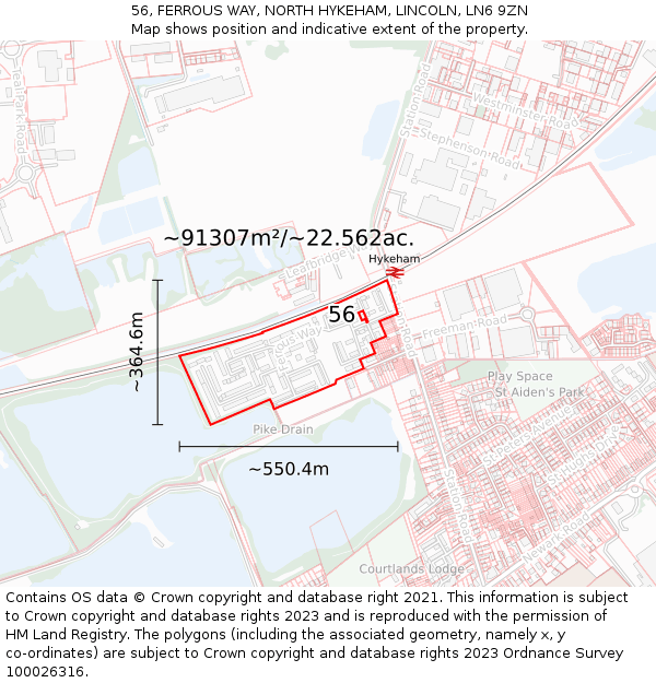 56, FERROUS WAY, NORTH HYKEHAM, LINCOLN, LN6 9ZN: Plot and title map