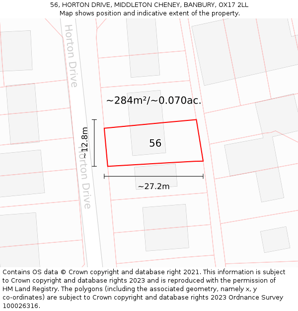 56, HORTON DRIVE, MIDDLETON CHENEY, BANBURY, OX17 2LL: Plot and title map