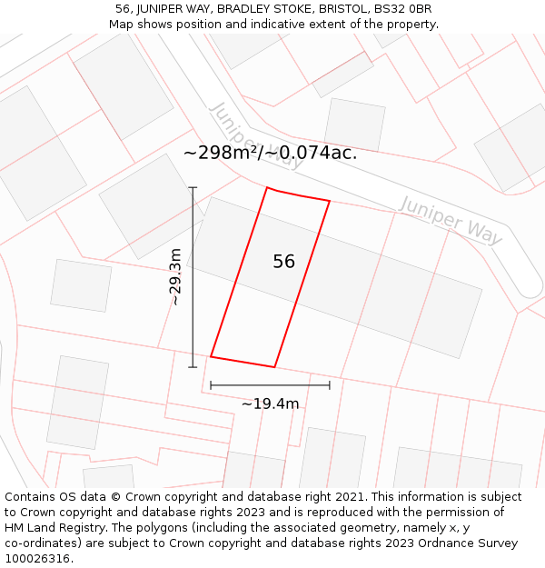56, JUNIPER WAY, BRADLEY STOKE, BRISTOL, BS32 0BR: Plot and title map