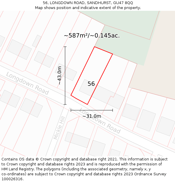 56, LONGDOWN ROAD, SANDHURST, GU47 8QQ: Plot and title map