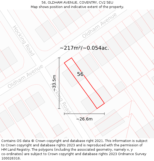 56, OLDHAM AVENUE, COVENTRY, CV2 5EU: Plot and title map