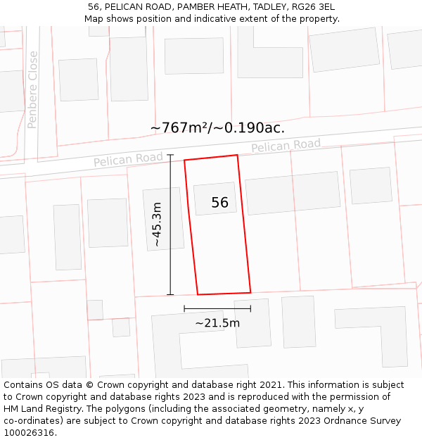 56, PELICAN ROAD, PAMBER HEATH, TADLEY, RG26 3EL: Plot and title map