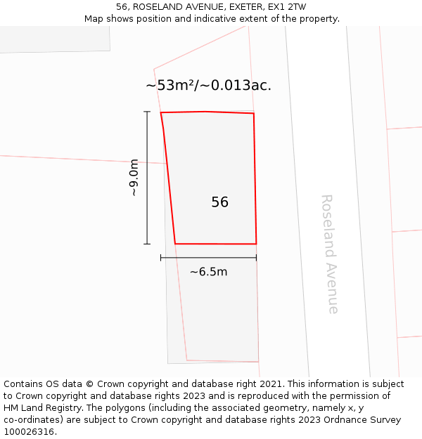 56, ROSELAND AVENUE, EXETER, EX1 2TW: Plot and title map