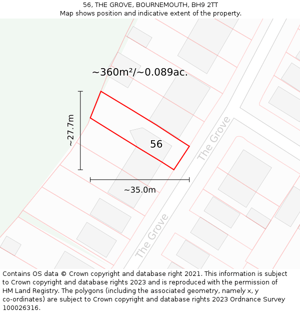 56, THE GROVE, BOURNEMOUTH, BH9 2TT: Plot and title map