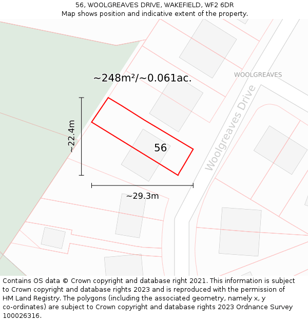 56, WOOLGREAVES DRIVE, WAKEFIELD, WF2 6DR: Plot and title map