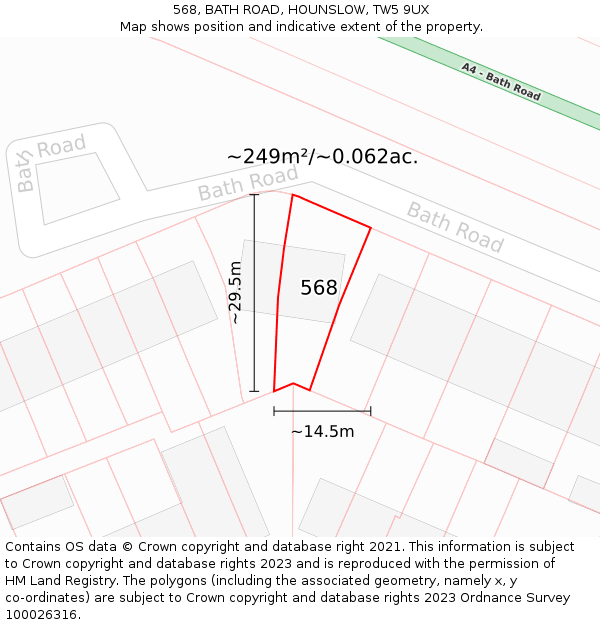 568, BATH ROAD, HOUNSLOW, TW5 9UX: Plot and title map
