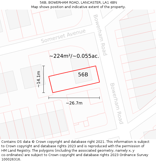 56B, BOWERHAM ROAD, LANCASTER, LA1 4BN: Plot and title map