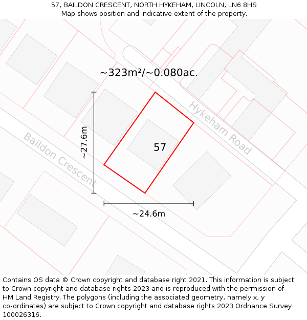 57, BAILDON CRESCENT, NORTH HYKEHAM, LINCOLN, LN6 8HS: Plot and title map