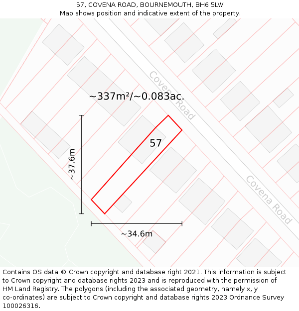57, COVENA ROAD, BOURNEMOUTH, BH6 5LW: Plot and title map