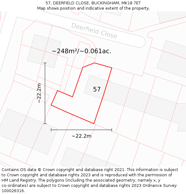 57, DEERFIELD CLOSE, BUCKINGHAM, MK18 7ET: Plot and title map