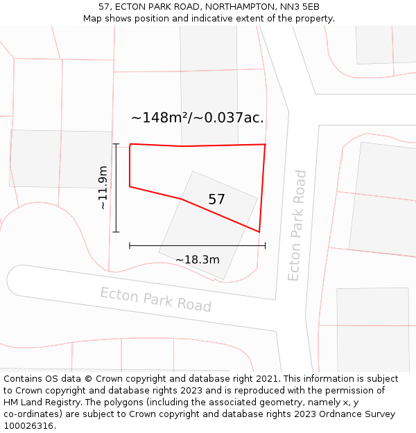 57, ECTON PARK ROAD, NORTHAMPTON, NN3 5EB: Plot and title map