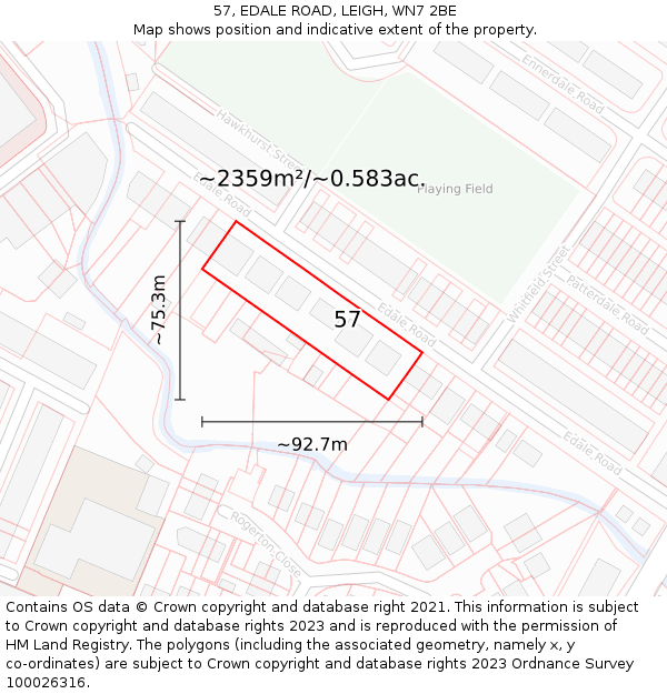 57, EDALE ROAD, LEIGH, WN7 2BE: Plot and title map