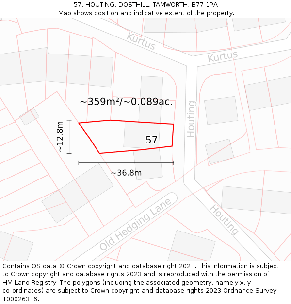 57, HOUTING, DOSTHILL, TAMWORTH, B77 1PA: Plot and title map
