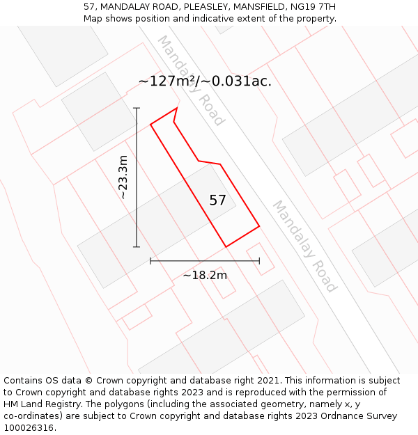 57, MANDALAY ROAD, PLEASLEY, MANSFIELD, NG19 7TH: Plot and title map