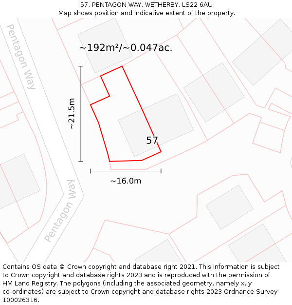 57, PENTAGON WAY, WETHERBY, LS22 6AU: Plot and title map