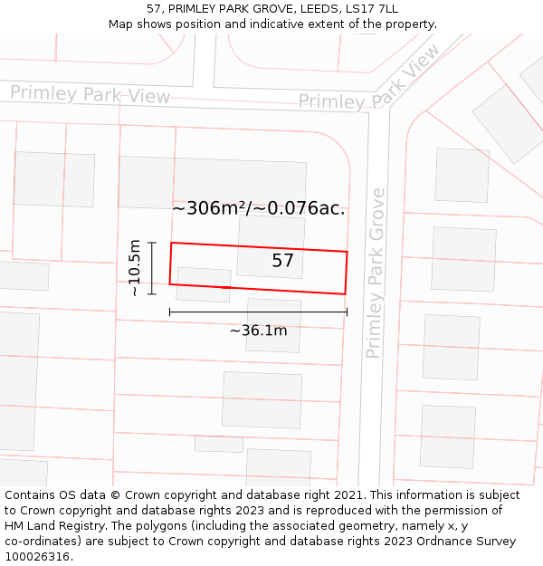 57, PRIMLEY PARK GROVE, LEEDS, LS17 7LL: Plot and title map