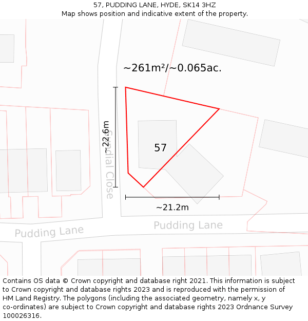 57, PUDDING LANE, HYDE, SK14 3HZ: Plot and title map