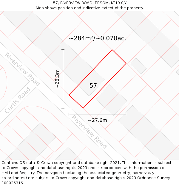 57, RIVERVIEW ROAD, EPSOM, KT19 0JY: Plot and title map