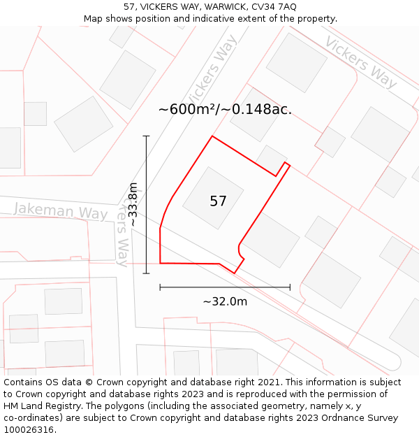 57, VICKERS WAY, WARWICK, CV34 7AQ: Plot and title map