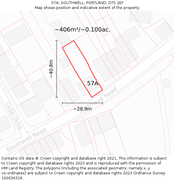 57A, SOUTHWELL, PORTLAND, DT5 2EF: Plot and title map
