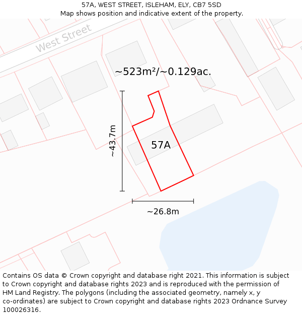 57A, WEST STREET, ISLEHAM, ELY, CB7 5SD: Plot and title map