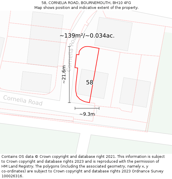 58, CORNELIA ROAD, BOURNEMOUTH, BH10 4FG: Plot and title map
