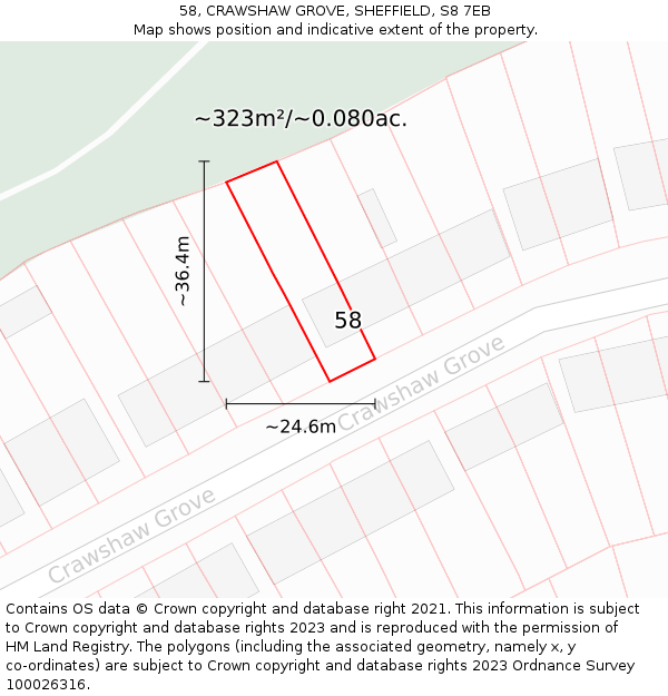 58, CRAWSHAW GROVE, SHEFFIELD, S8 7EB: Plot and title map