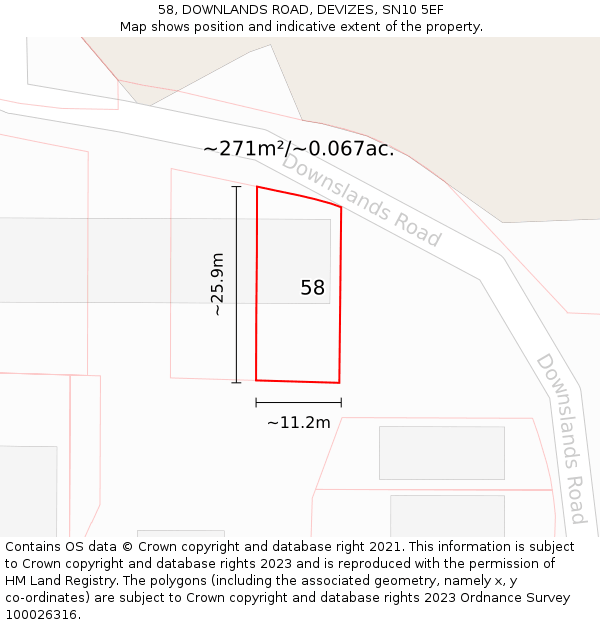 58, DOWNLANDS ROAD, DEVIZES, SN10 5EF: Plot and title map