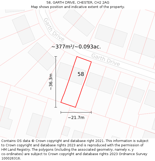 58, GARTH DRIVE, CHESTER, CH2 2AG: Plot and title map