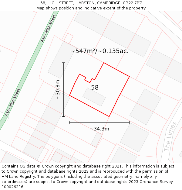 58, HIGH STREET, HARSTON, CAMBRIDGE, CB22 7PZ: Plot and title map